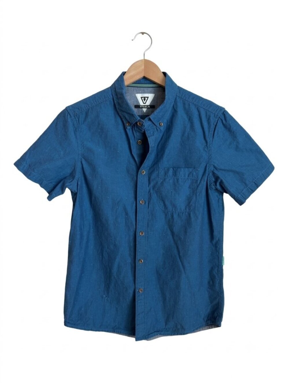 Vissla Cotton Short Sleeve Button Down Shirt Mens Small Blue Surf Casual Pocket